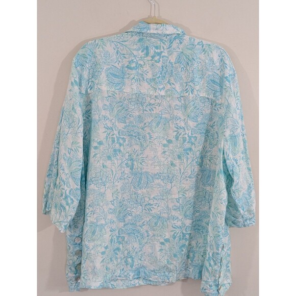 Sigrid Olsen Womens Plus 3X Floral 100% Linen Shirt Relaxed Beach Side Buttons - Picture 7 of 7